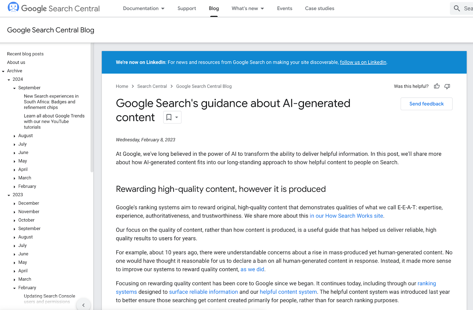 Google Search's guidance about Al-generated
content