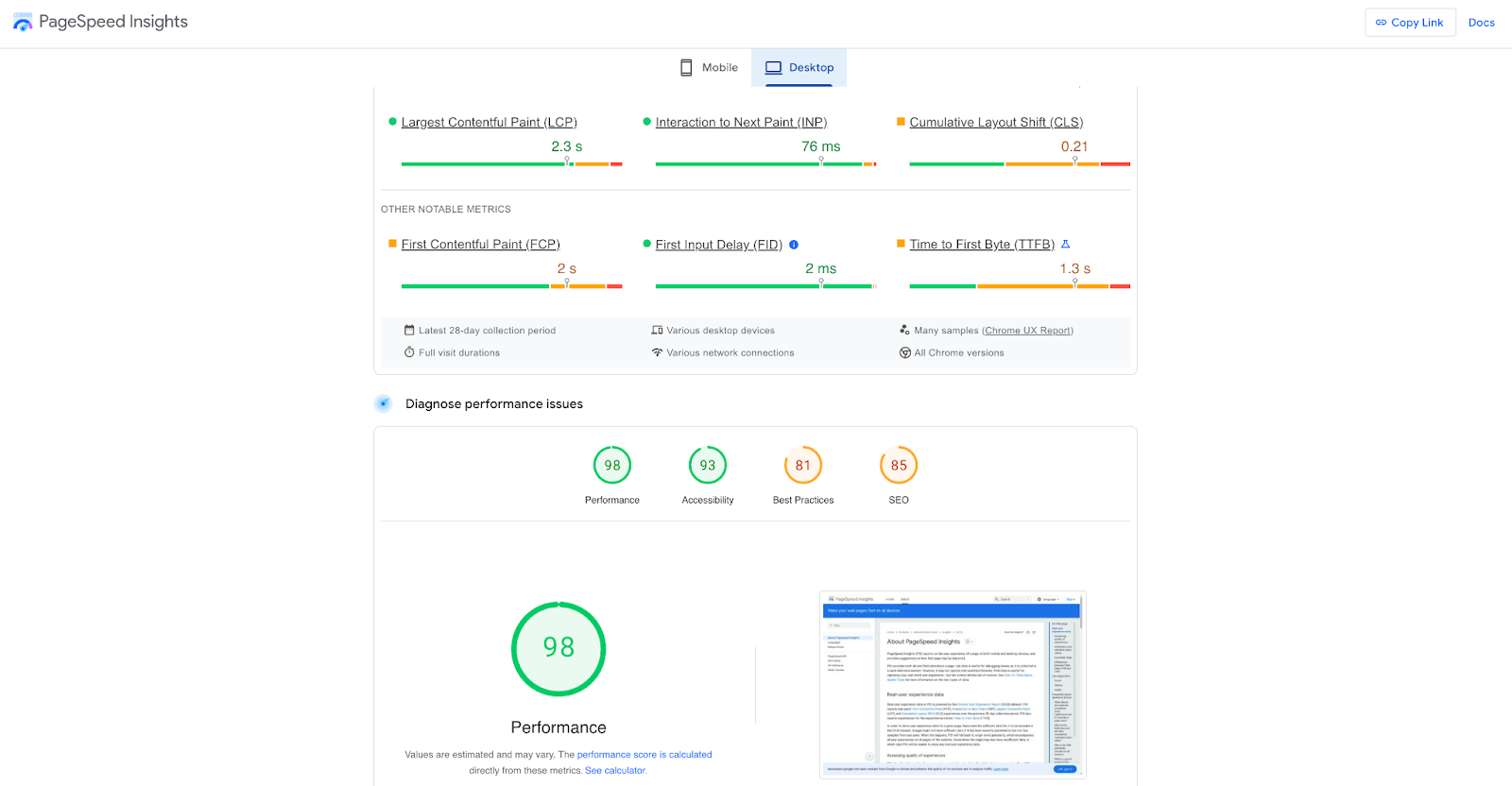 Google PageSpeed Insights 对网页速度做出的诊断