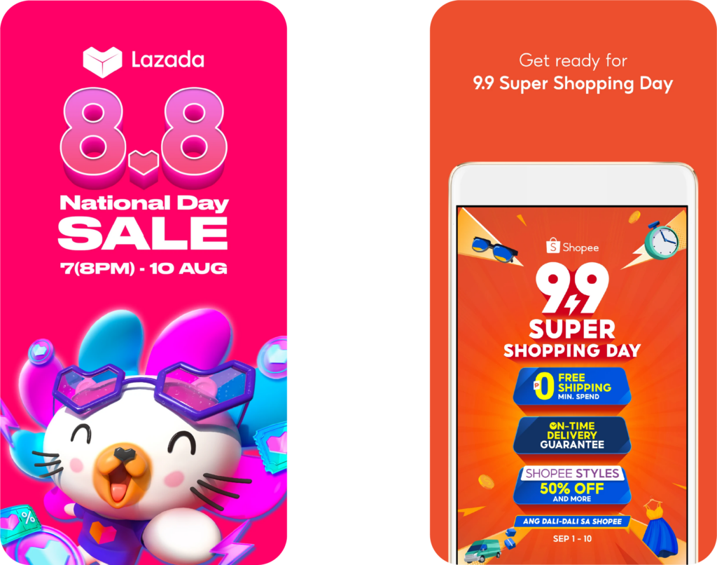 Shopee 和 Lazada 的促销活动应用程序横幅