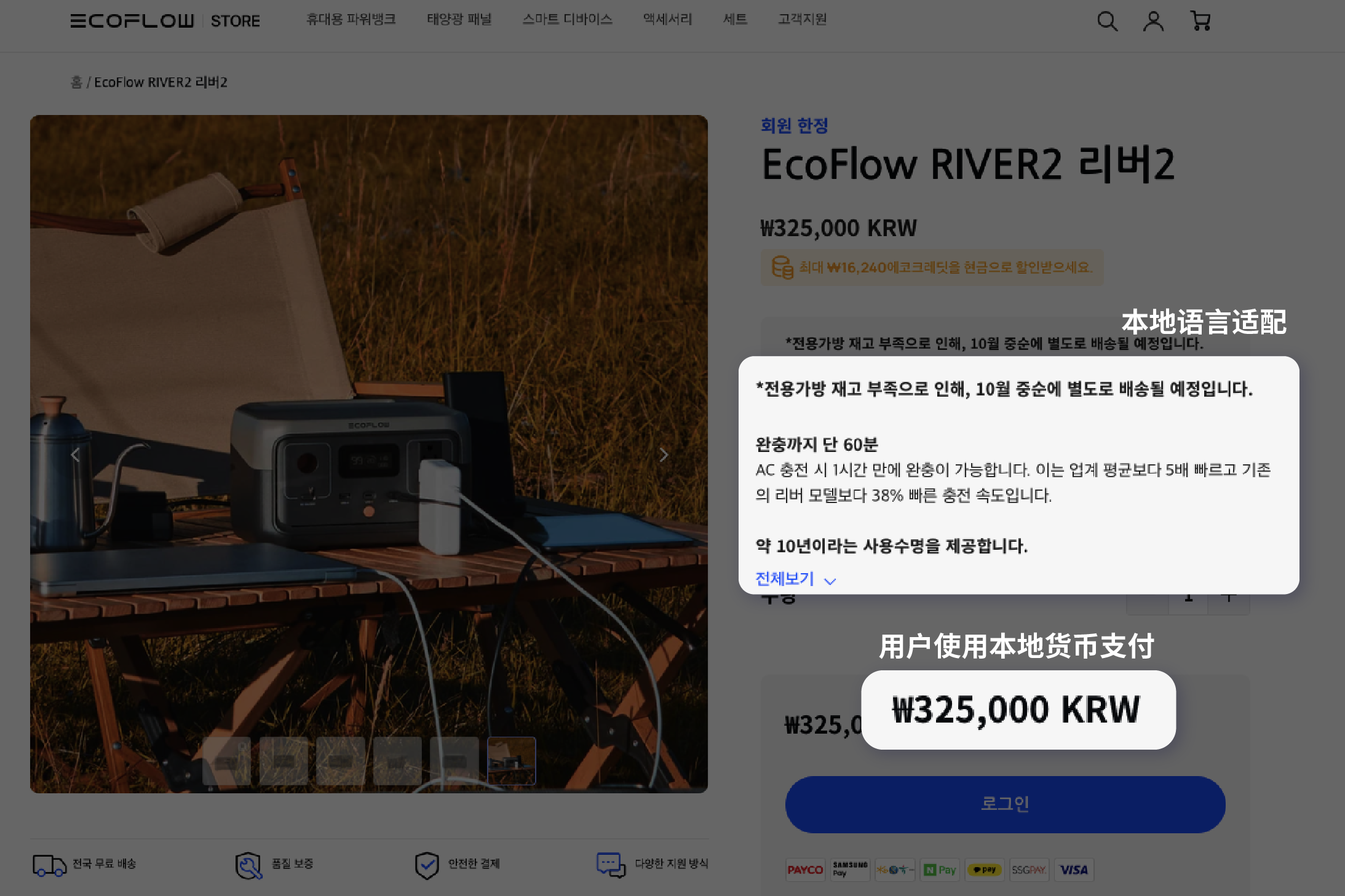 EcoFlow韩国站点的产品页面
